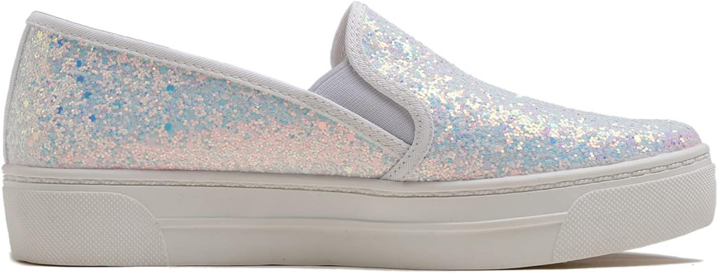 MEET JOLIE Womens Sparkly Fashion Sneaker Casual Flat Glimmer Slip On
