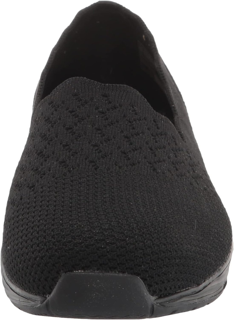 Skechers Womens Seager-STAT-Scalloped Collar, Engineered Skech-Knit Slip-On-Classic Fit Loafer, black/black, 7 W US