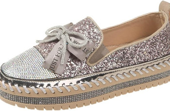 Women’s Fashion Glitter Slip On Sneakers Rhinestone Bling Platform Walking Shoes Cute Bowknot Sequin Shiny Loafers Review
