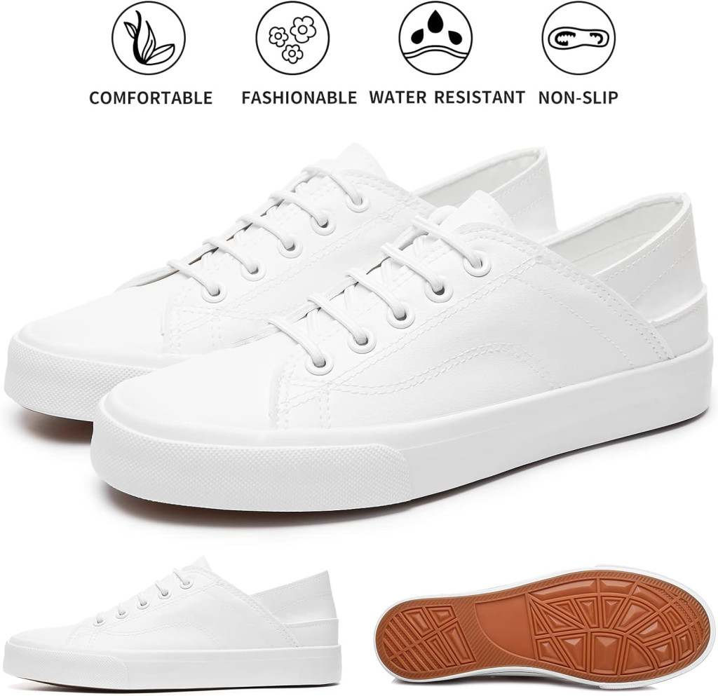 Womens Slip on Shoes PU Leather Slip on Sneaker Fashion White Tennis Shoes Low Top Black Casual Shoes