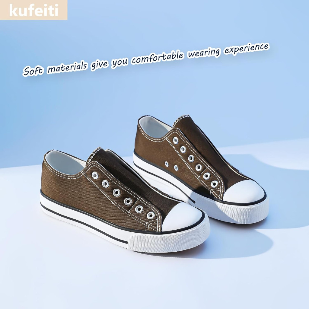 kufeiti Women’s Slip On Sneakers with Elastic Strap Canvas Shoes White Shoes for Women