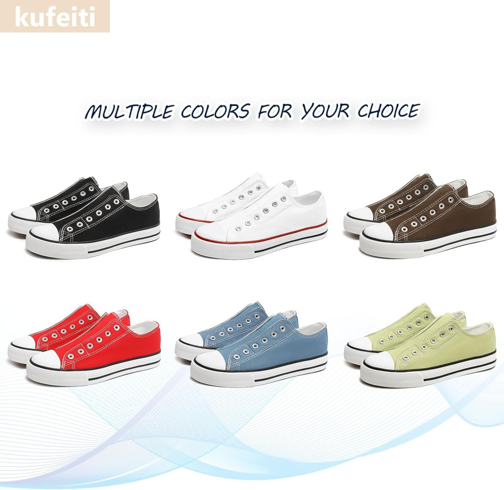 kufeiti Women’s Slip On Sneakers with Elastic Strap Canvas Shoes White Shoes for Women