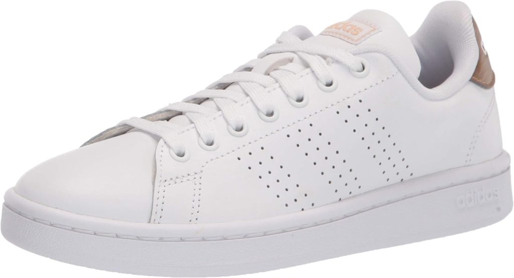 adidas Womens Advantage Tennis Shoe, White/White/Copper Metallic, 5.5