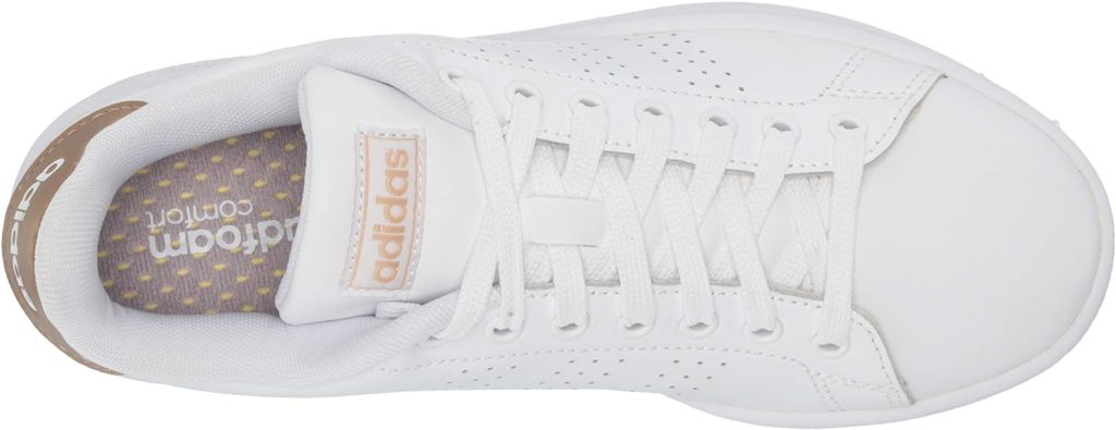 adidas Womens Advantage Tennis Shoe, White/White/Copper Metallic, 5.5