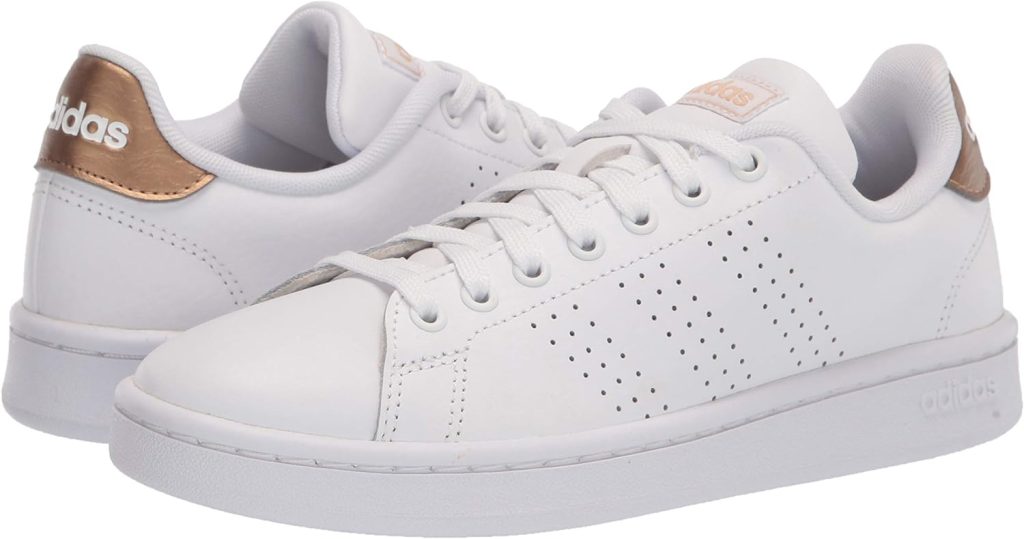 adidas Womens Advantage Tennis Shoe, White/White/Copper Metallic, 5.5