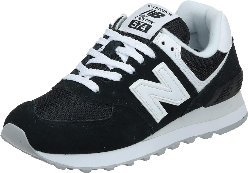 New Balance Womens 574 V2 Essentials Sneaker, Black/White, 5