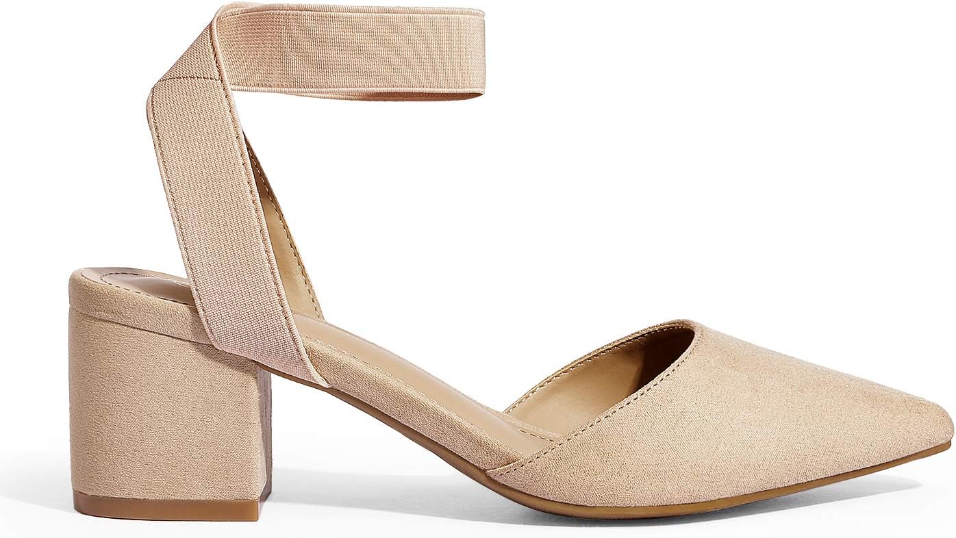 DREAM PAIRS ANNEE Pointed Toe Low Chunky Heels Pump Shoes