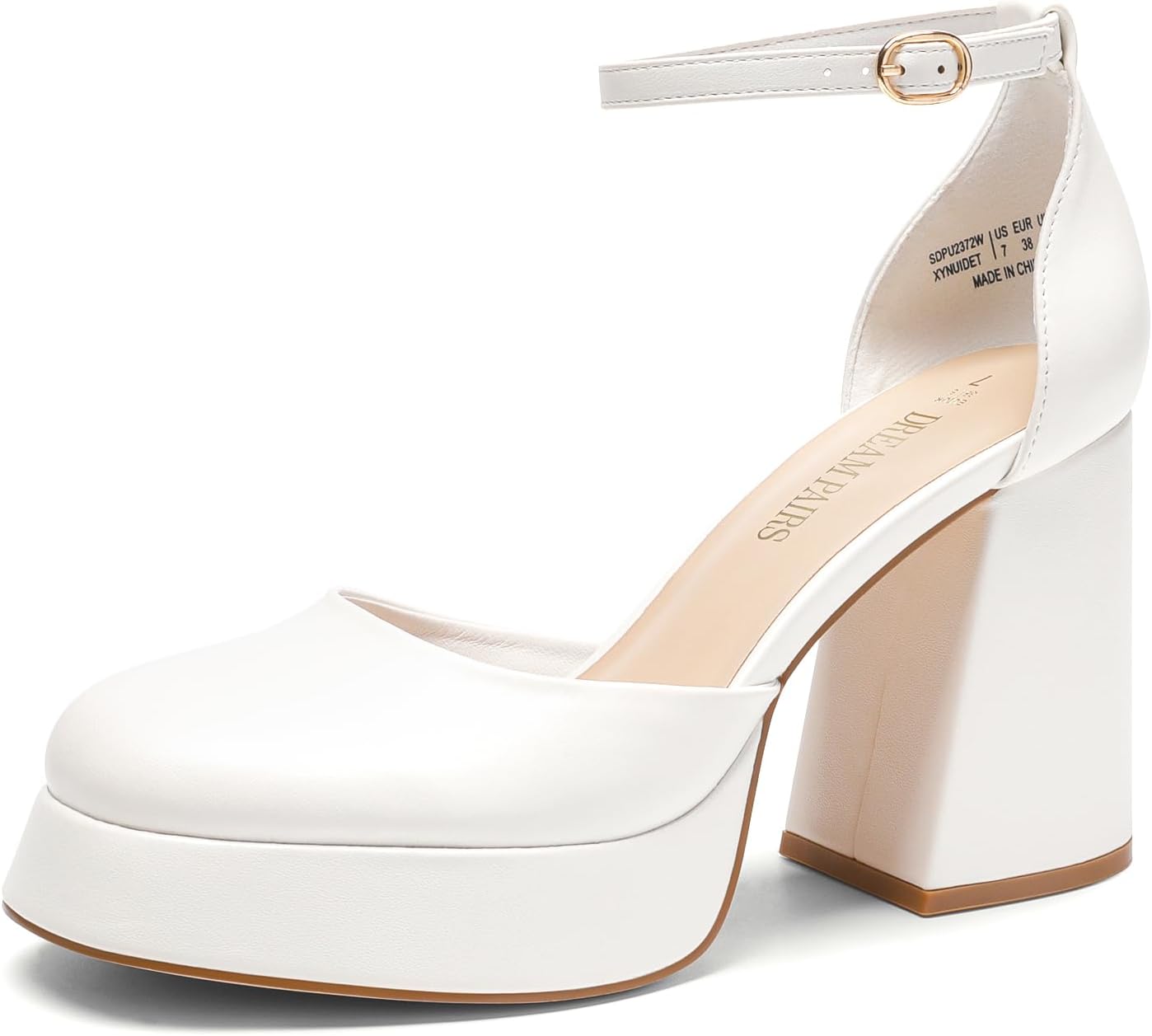 DREAM PAIRS Womens Chunky Platform High Heels Closed Toe Block Ankle Strap Dress Wedding Party Pumps Shoes