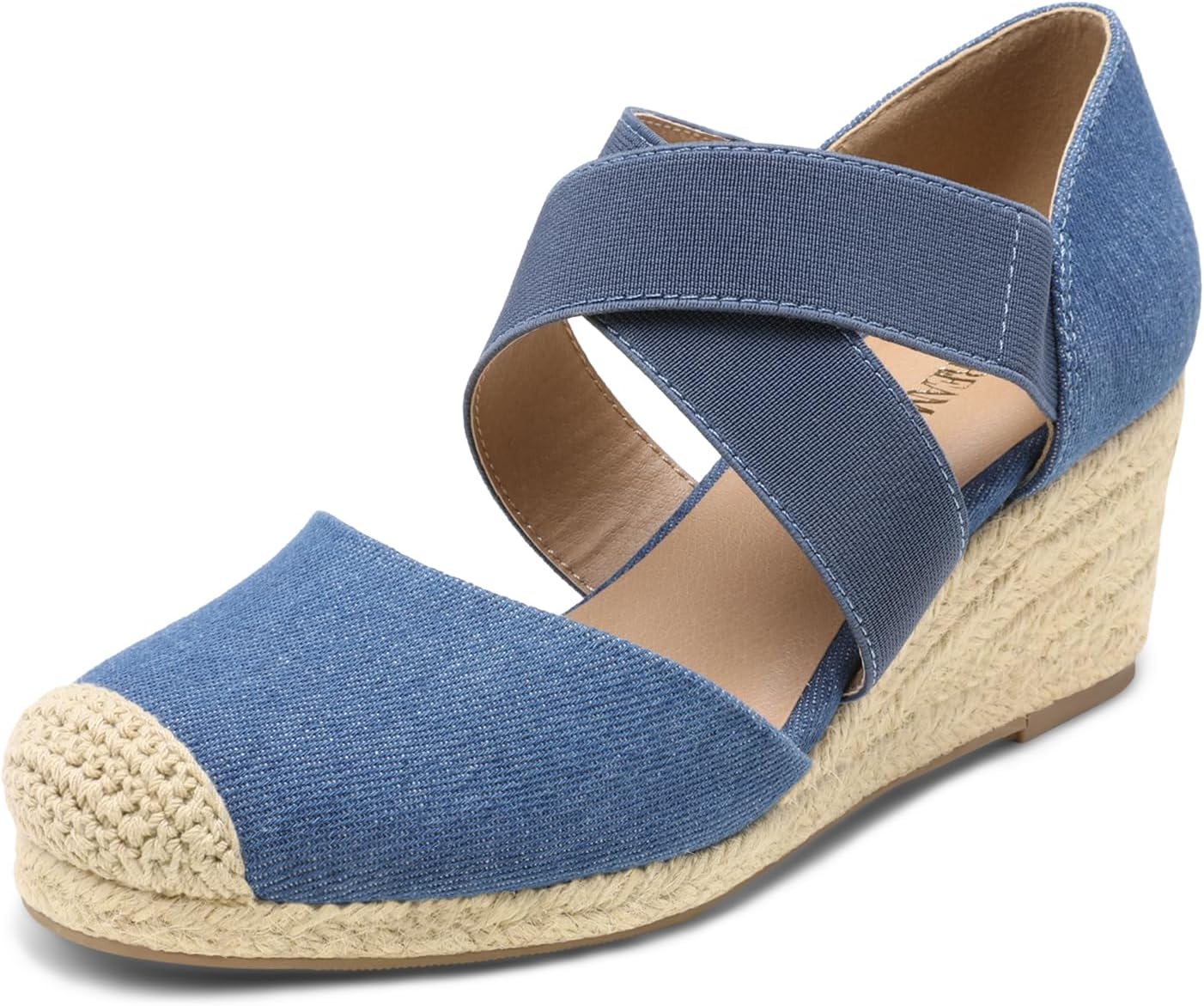 DREAM PAIRS Womens Close Toe Espadrilles Platform Slip on Elastic Criss Cross Straps Dressy Wedges Sandals