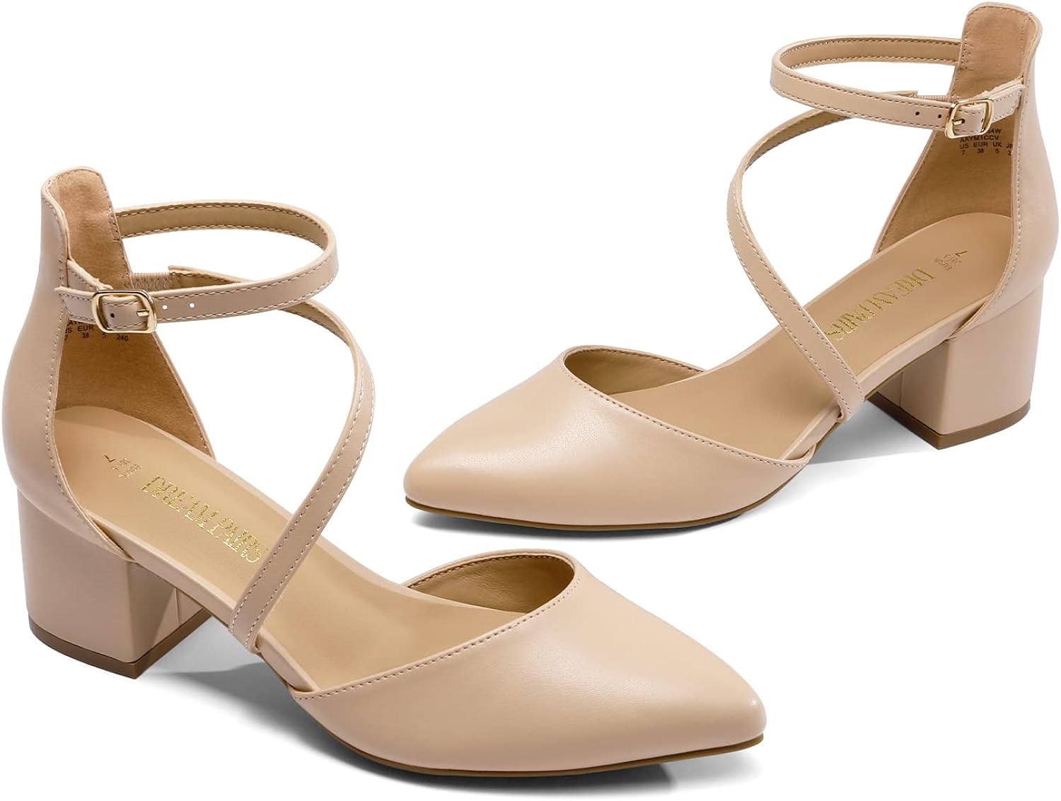 DREAM PAIRS Womens Closed Pointed Toe Low Chunky Heels Pumps Ankle Strap Wedding Business Dressy Shoes