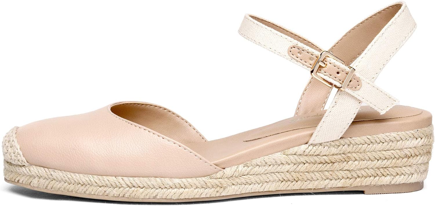 DREAM PAIRS Womens Closed Toe Elastic Ankle Strap Espadrilles Wedge Sandals