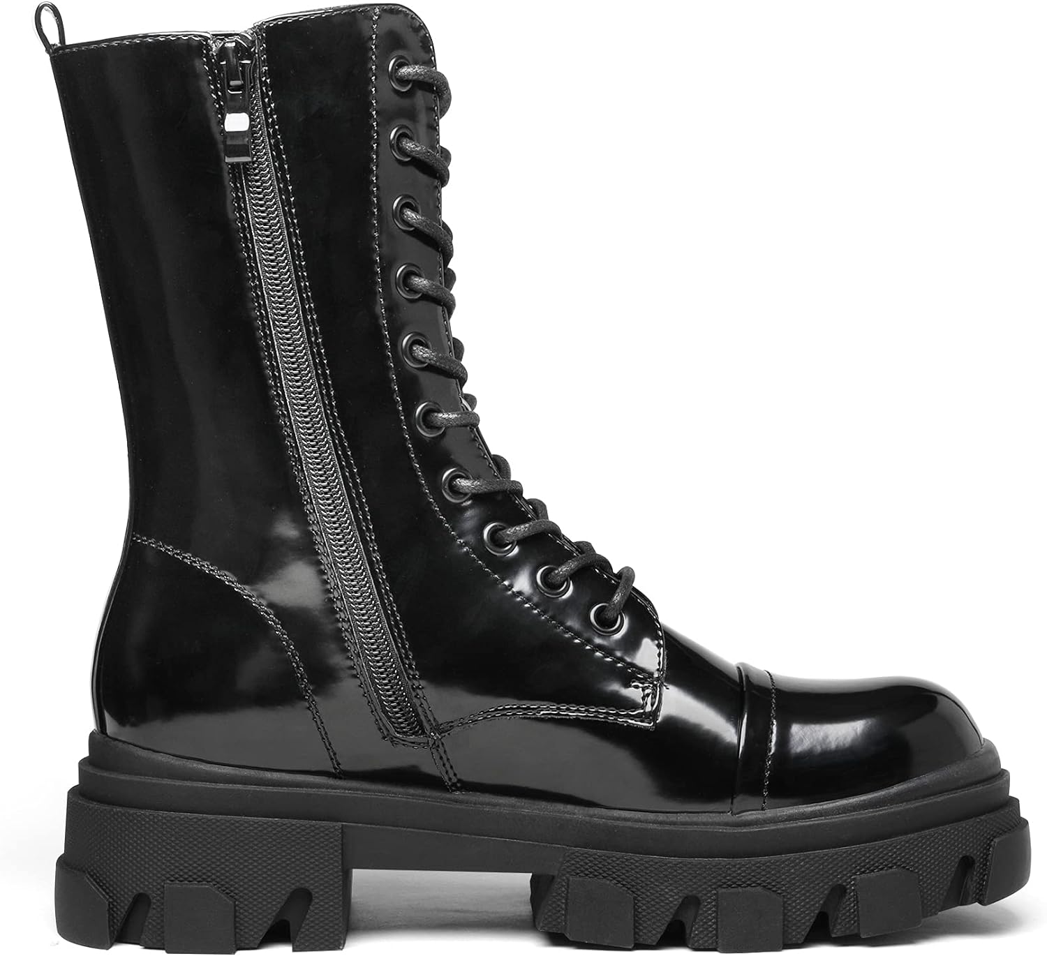 DREAM PAIRS Women’s Combat Boots Lace up Mid Calf Boots Low Heel Chunky Platform Lug Sole Boots