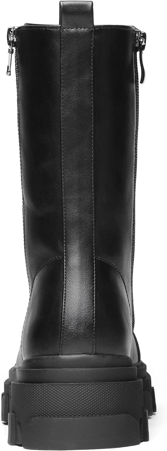 DREAM PAIRS Women’s Combat Boots Lace up Mid Calf Boots Low Heel Chunky Platform Lug Sole Boots