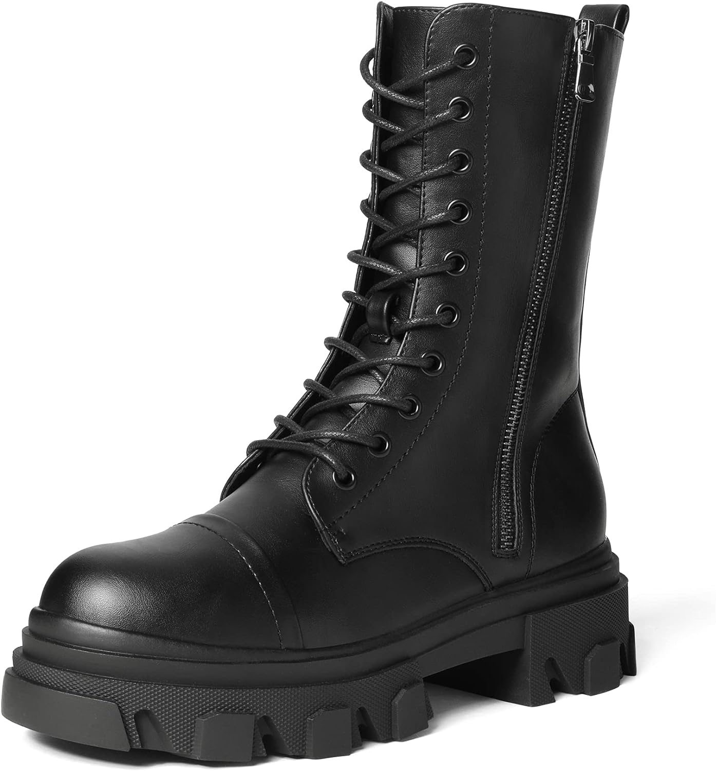 DREAM PAIRS Women’s Combat Boots Lace up Mid Calf Boots Low Heel Chunky Platform Lug Sole Boots