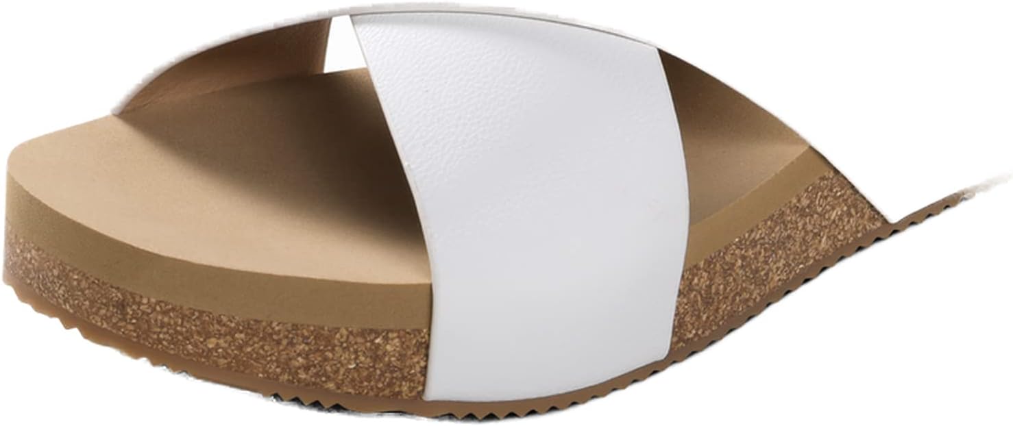 DREAM PAIRS Womens Cork Slide Sandals Slip on Open Toe Cute Platform Criss Cross Flat Sandals for Summer
