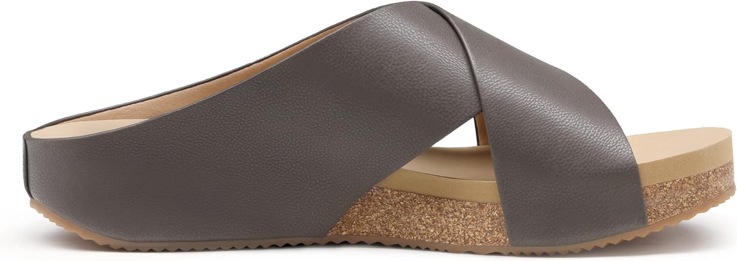 DREAM PAIRS Womens Cork Slide Sandals Slip on Open Toe Cute Platform Criss Cross Flat Sandals for Summer