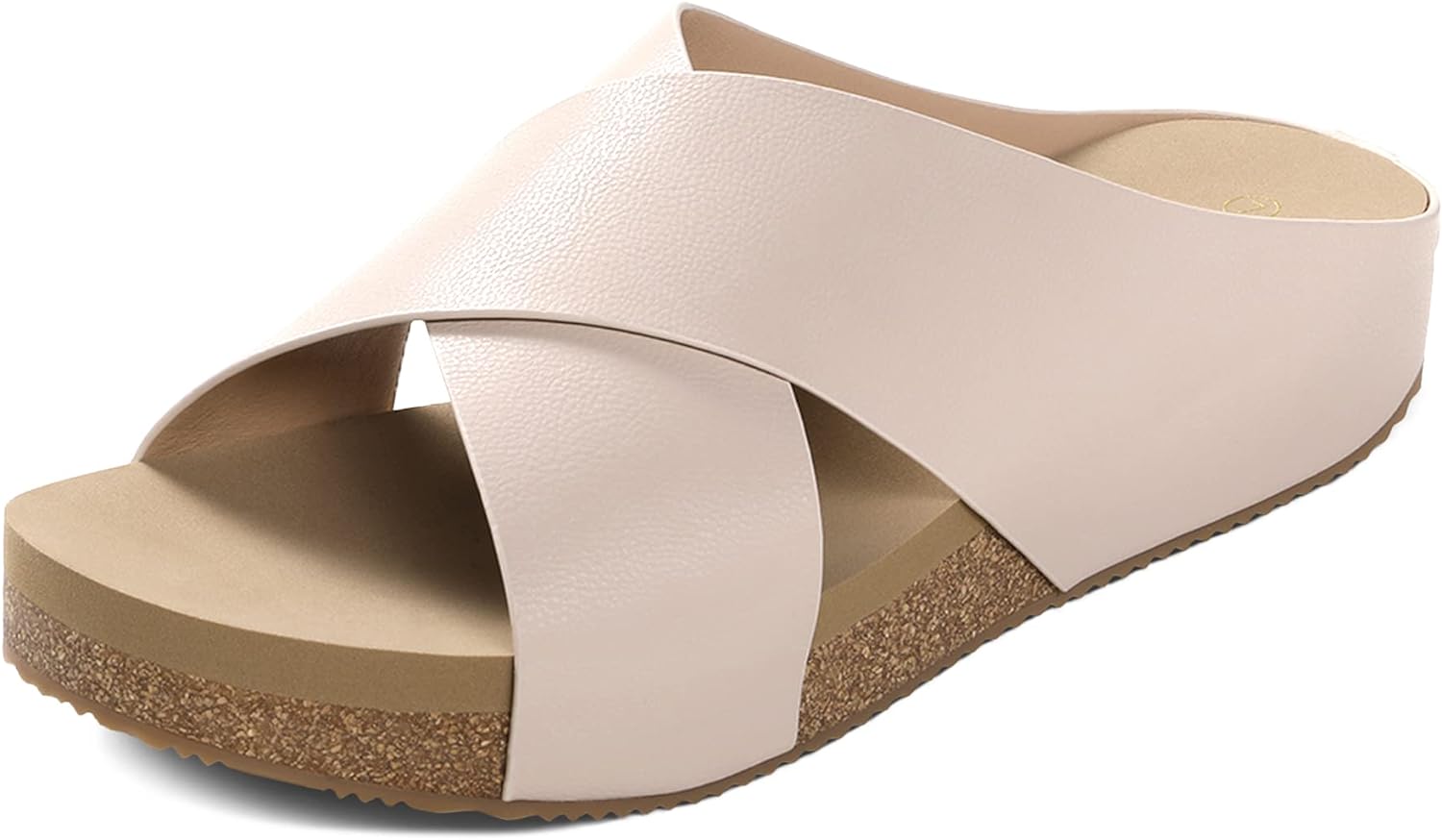 DREAM PAIRS Womens Cork Slide Sandals Slip on Open Toe Cute Platform Criss Cross Flat Sandals for Summer