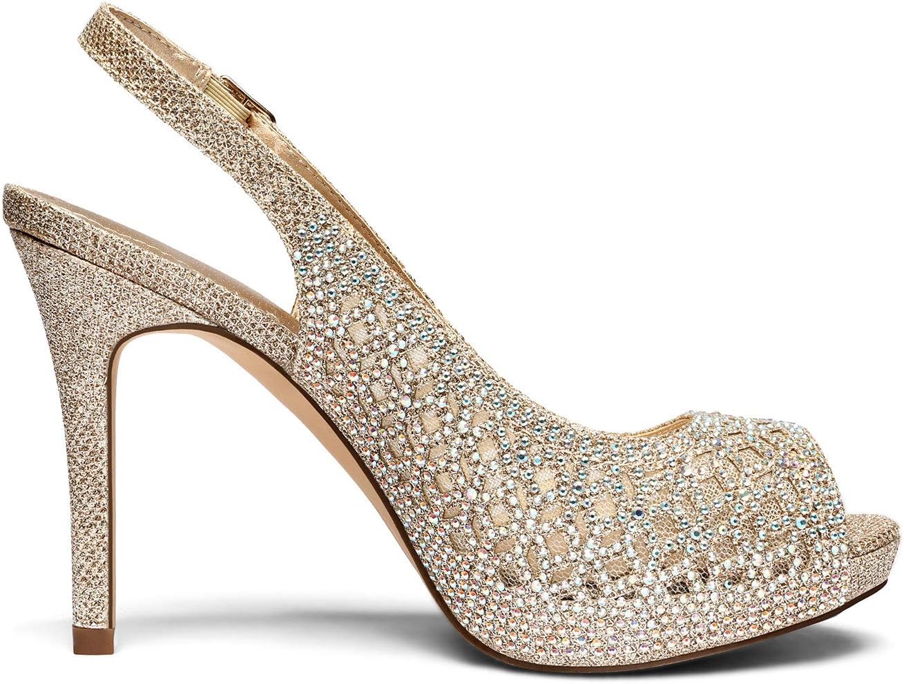 DREAM PAIRS Womens High Heels Platform Dress Rhinestones Peep Toe Pumps Shoes