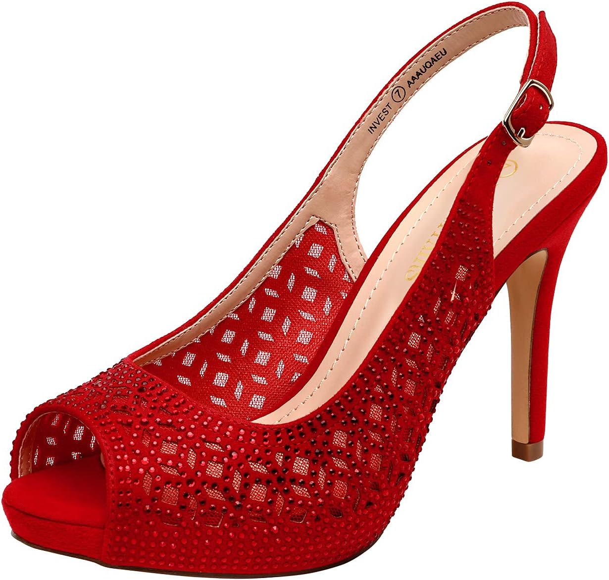 DREAM PAIRS Womens High Heels Platform Dress Rhinestones Peep Toe Pumps Shoes