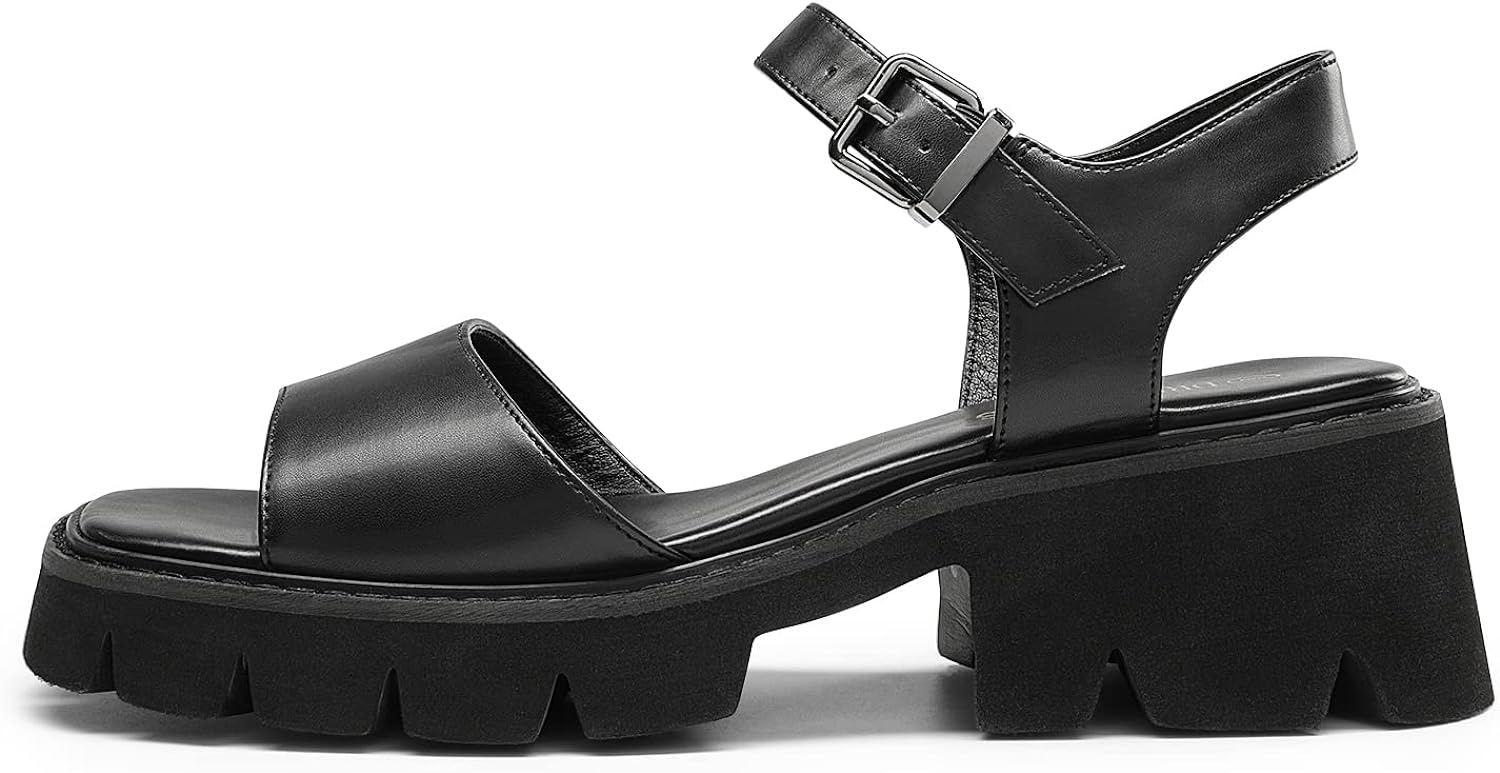 DREAM PAIRS Womens Lug Sole Low Platform Chunky Block Heels Square Toe Ankle Straps Sandals