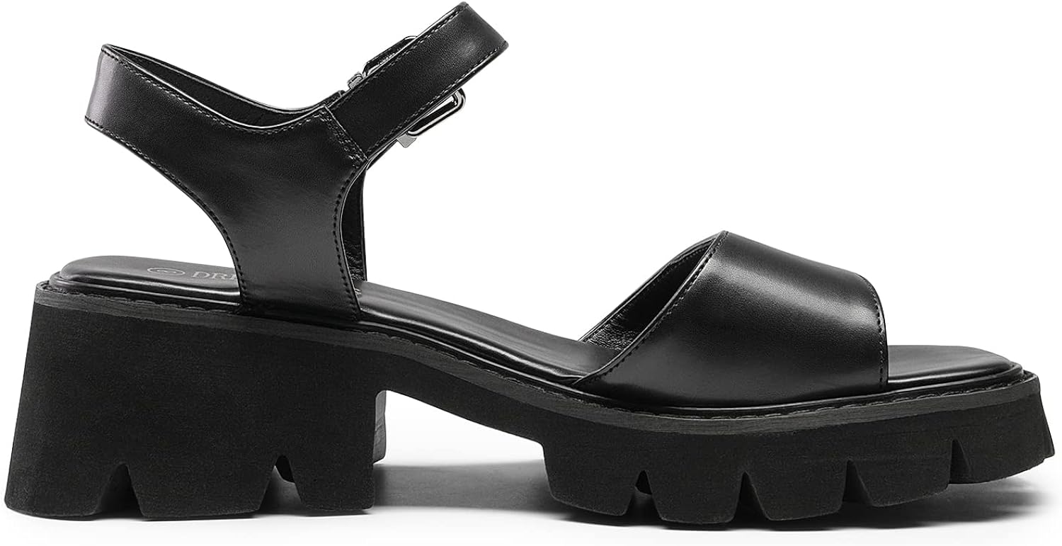 DREAM PAIRS Womens Lug Sole Low Platform Chunky Block Heels Square Toe Ankle Straps Sandals