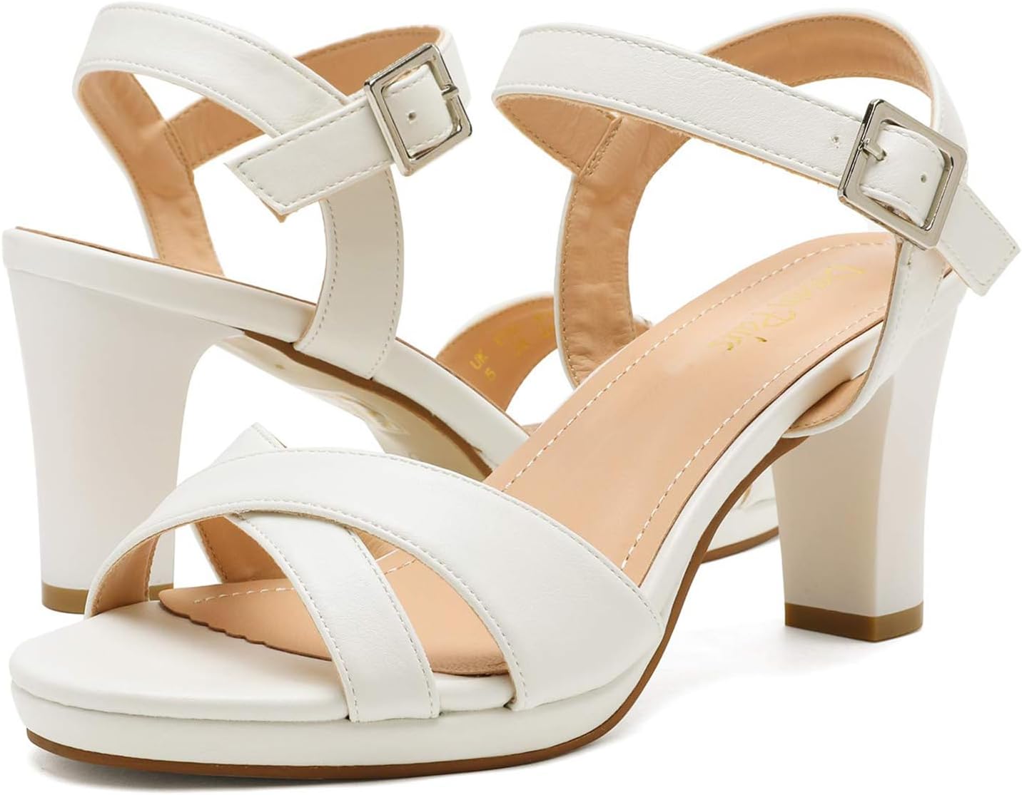 DREAM PAIRS Women’s Open Toe Ankle Strap Sparkly Strappy Chunky Heel Pump Sandals