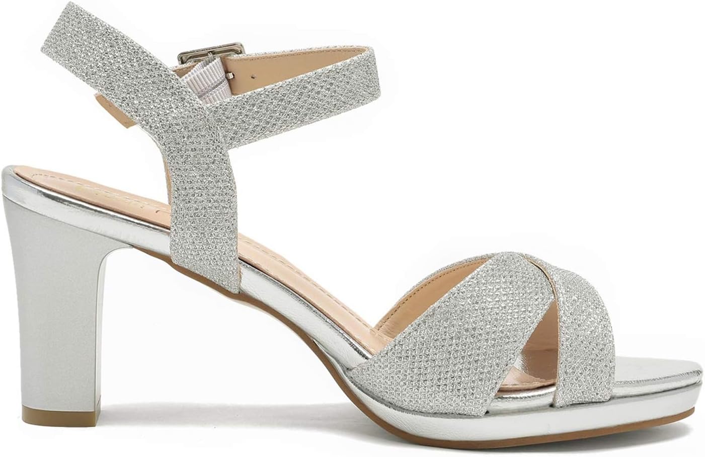 DREAM PAIRS Women’s Open Toe Ankle Strap Sparkly Strappy Chunky Heel Pump Sandals