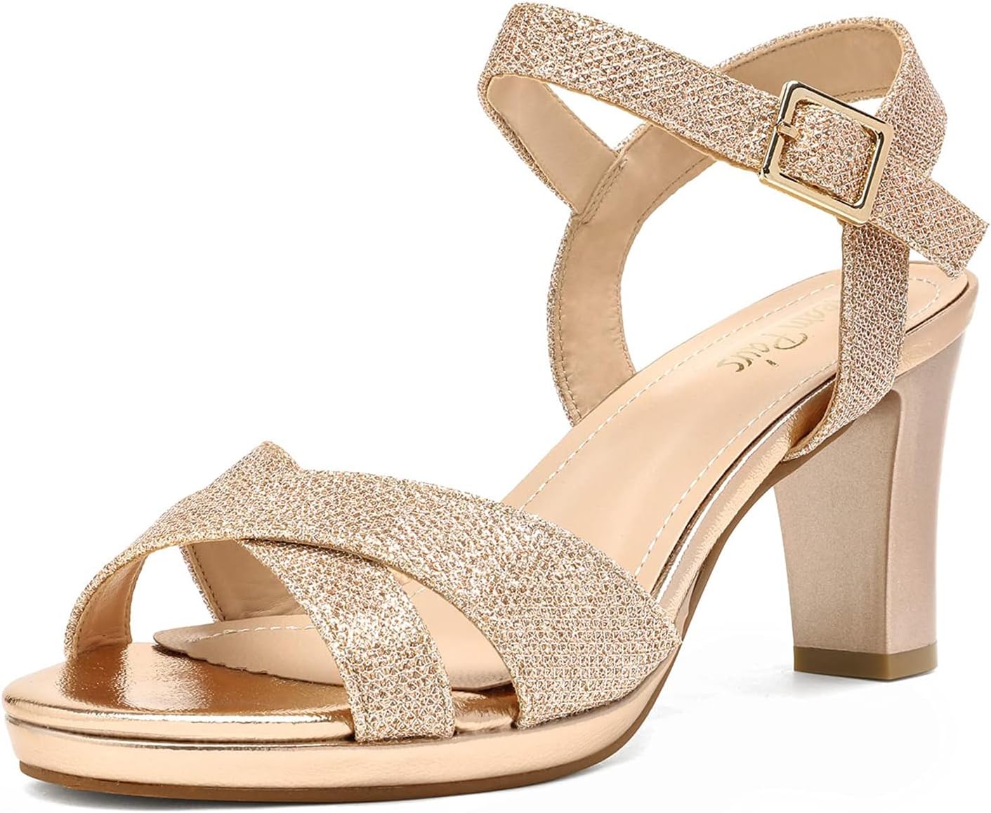 DREAM PAIRS Women’s Open Toe Ankle Strap Sparkly Strappy Chunky Heel Pump Sandals