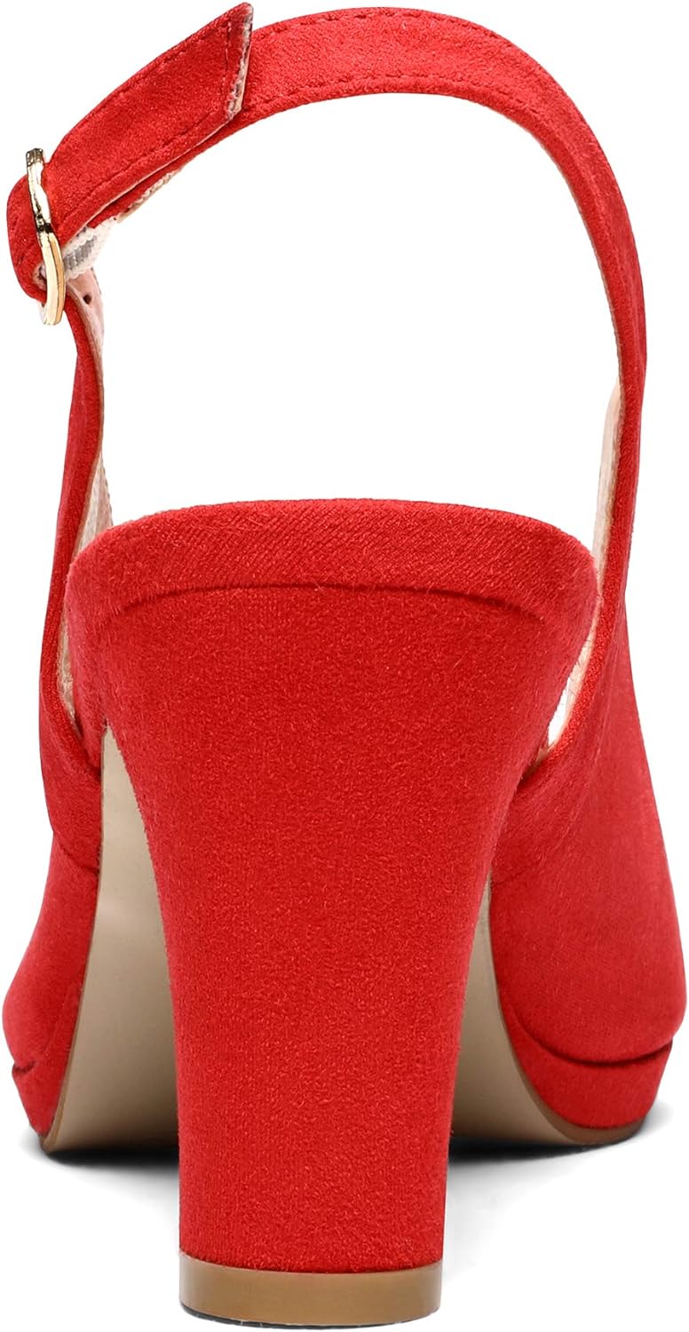 DREAM PAIRS Women’s Sexy High Chunky Heels Peep Toe Platform Block Slingback Dress Pumps Shoes
