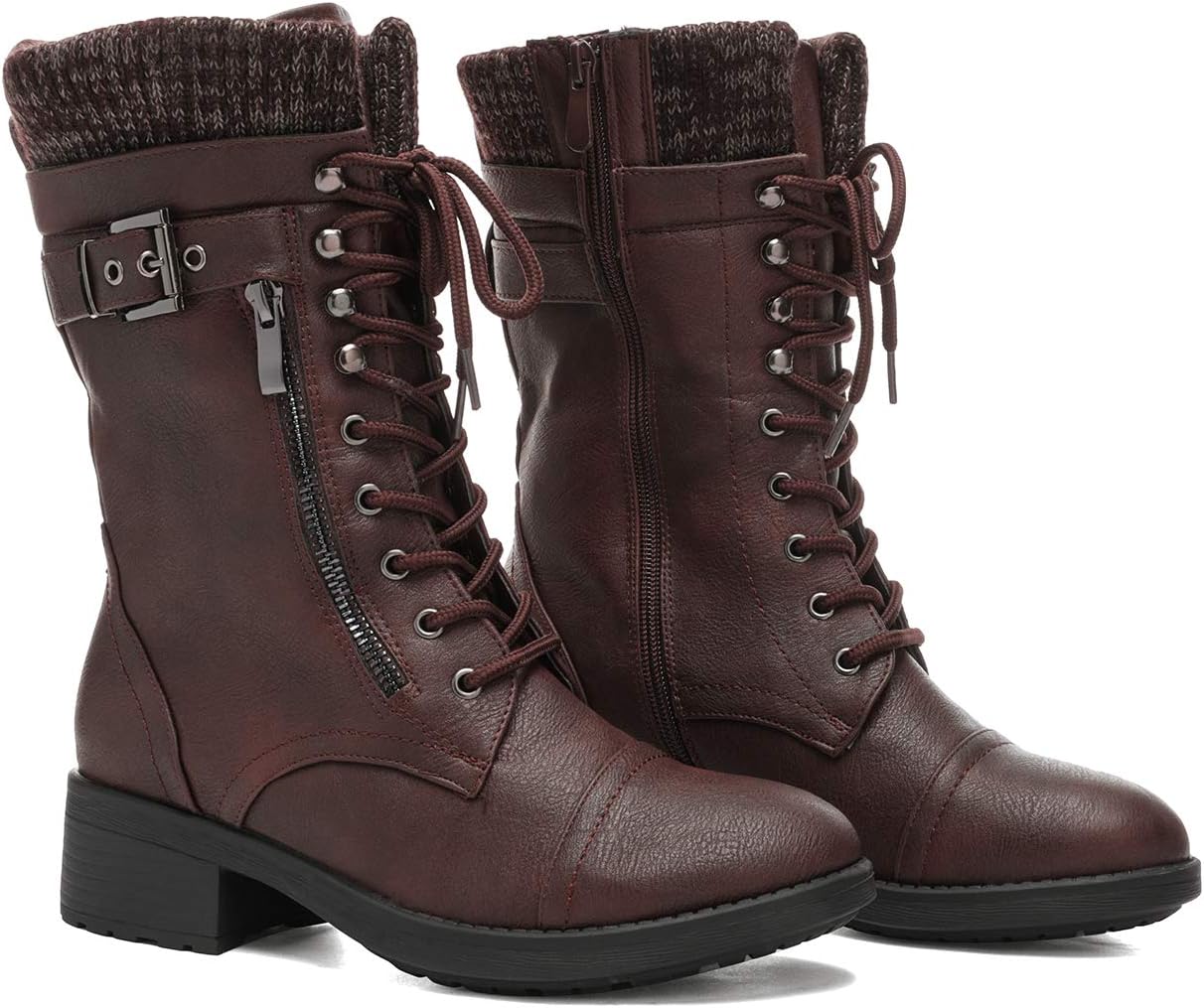 DREAM PAIRS Womens Winter Lace up Mid Calf Combat Riding Military Boots