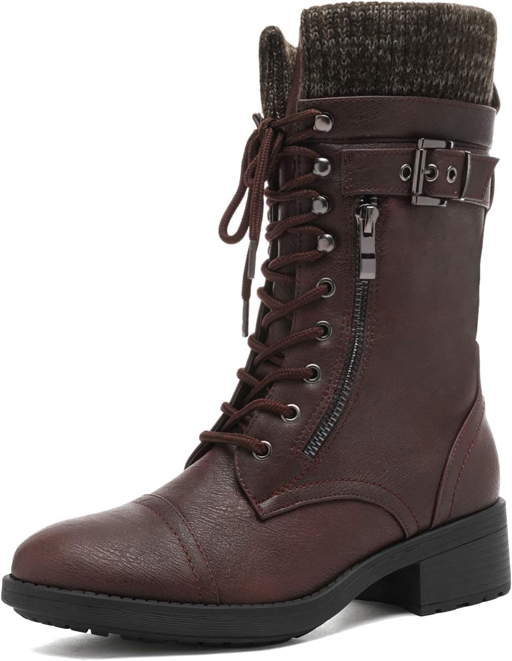 DREAM PAIRS Womens Winter Lace up Mid Calf Combat Riding Military Boots