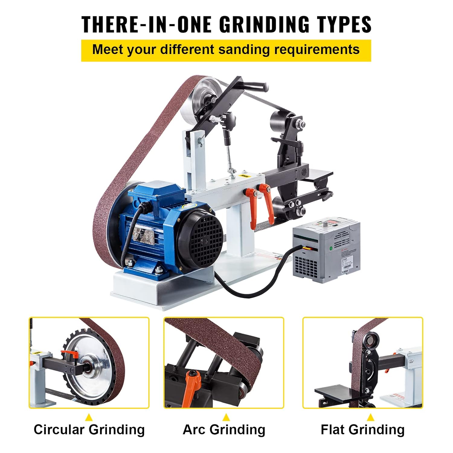 VEVOR 2 x 82 Belt Sander Bench Grinder, 3 in 1 Variable Speed Belt Grinder for Metalworking, 1500W 2HP Belt Sander Polisher with 3 Grinding Wheel  Flat Platen Tool Rest for Knife Making