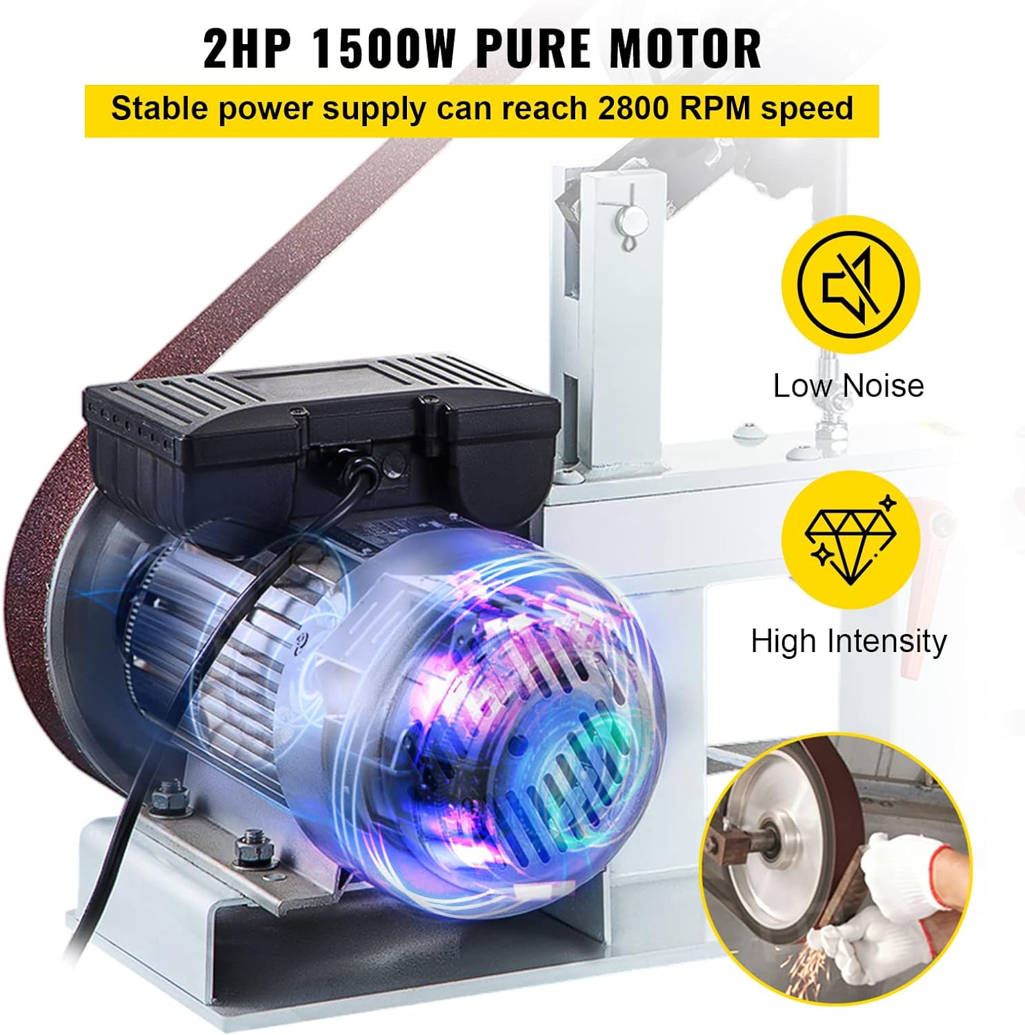 VEVOR 2Hp Belt Grinder Constant Speed 2 X 82 inch Belt Disc Sander with 3 Grinding Wheel 110V Bench Sander 12 inch Wheel and Flat Platen Tool Rest for Knife Making