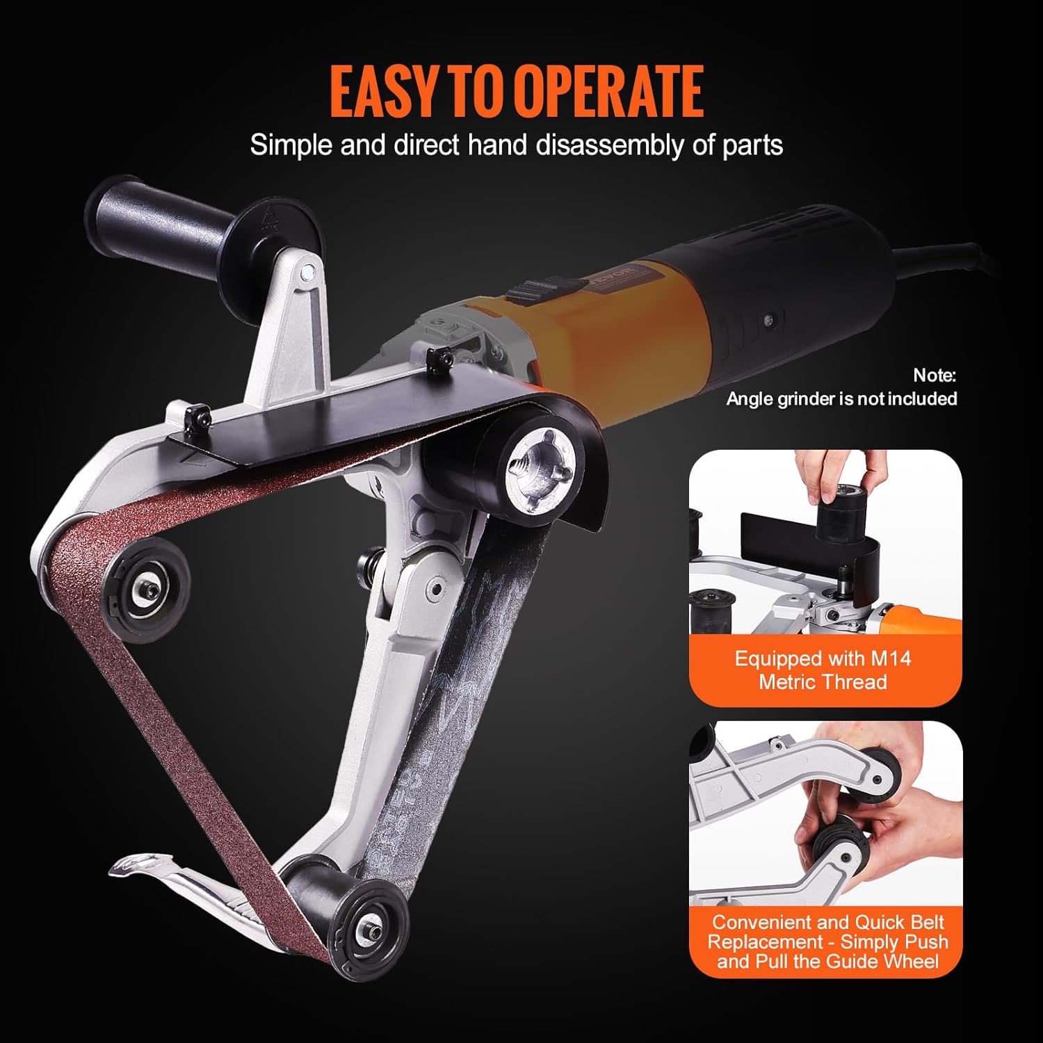 VEVOR Belt Sander Adapter for Angle Grinder, Pipe or Tube Sanding Attachment with 5/8-11 Imperial Thread and 10PCS Sanding Belts, Belt Sander Attachment Pipe Polishing Adapter for Rust Removal