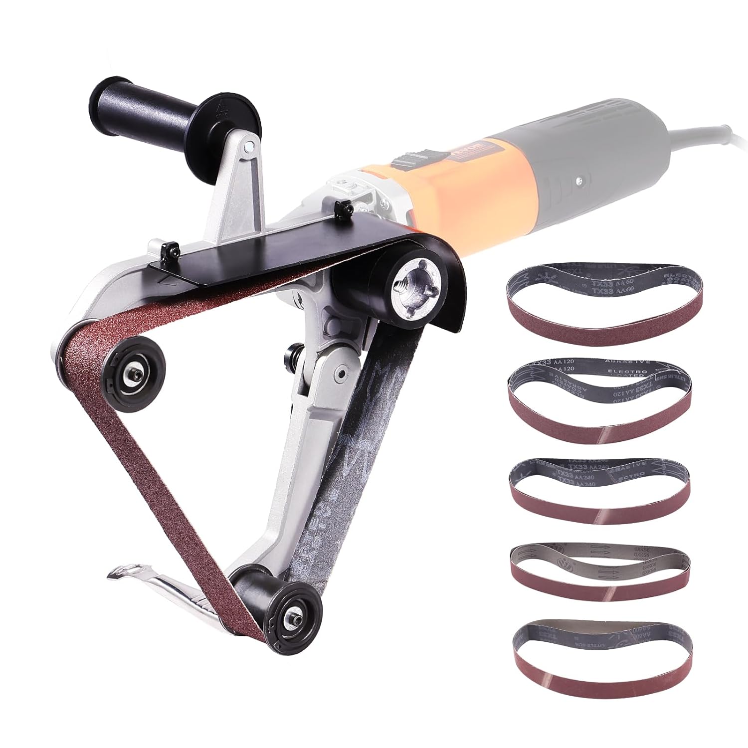 VEVOR Belt Sander Adapter for Angle Grinder, Pipe or Tube Sanding Attachment with 5/8-11 Imperial Thread and 10PCS Sanding Belts, Belt Sander Attachment Pipe Polishing Adapter for Rust Removal