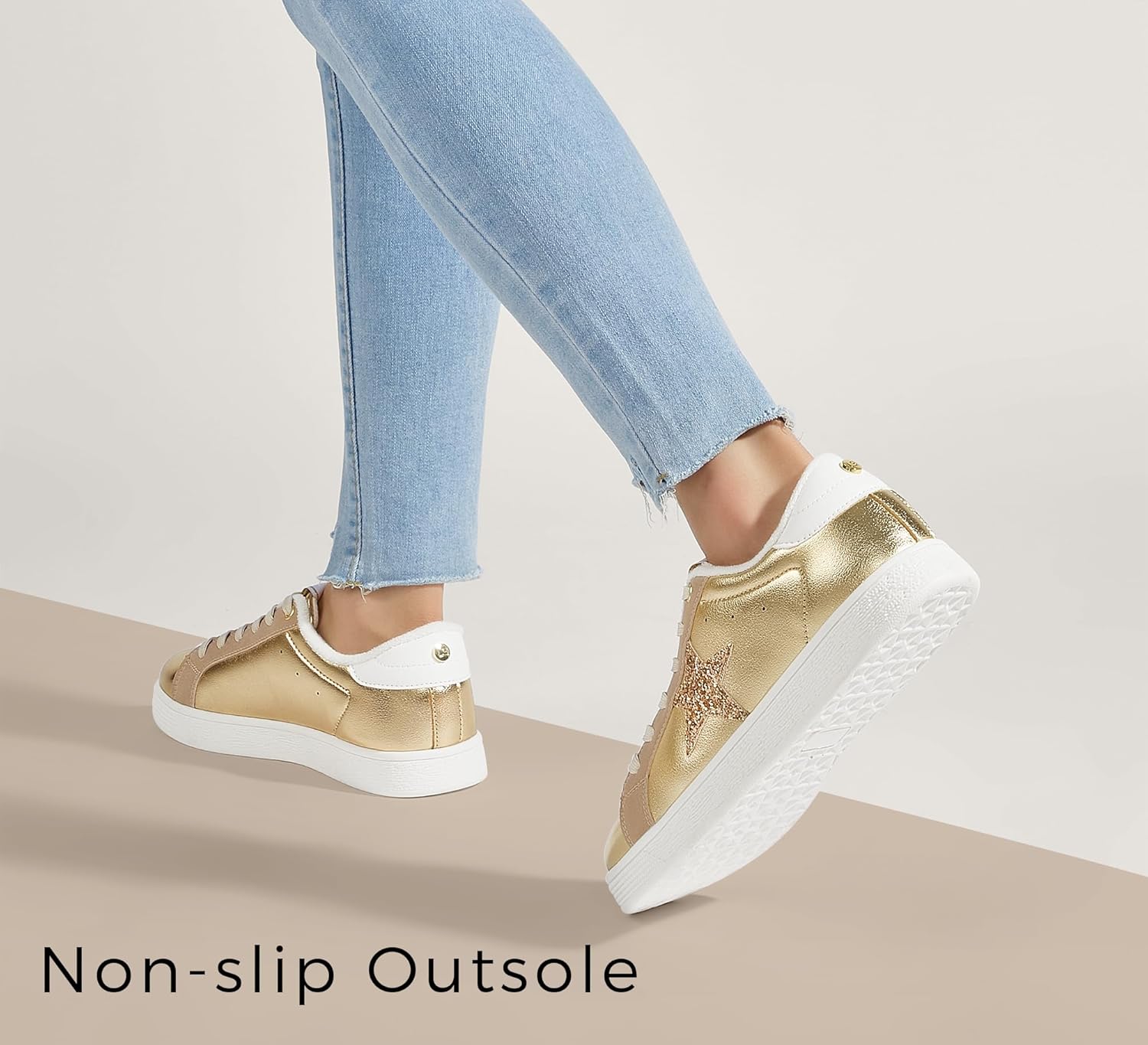 LUCKY STEP Fashion Star Glitter Sneakers | Sparkly Bling Shiny Bedazzled Wedding Bridal Shoes for Women