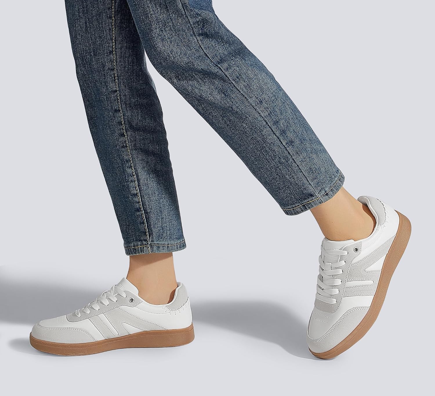 LUCKY STEP Women Classic Retro Gum Sole Fashion Sneakers Casual Tennis Skate Shoe Genuine Leather Walking Footwear Anti Slip Trainers