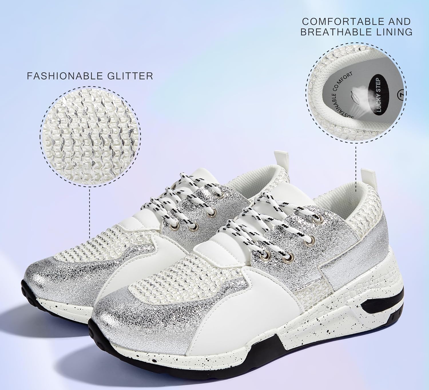 LUCKY STEP Womens High Heel Wedge Sneakers Fashion Cliff Platform Retro Lace Up Casual Shoes