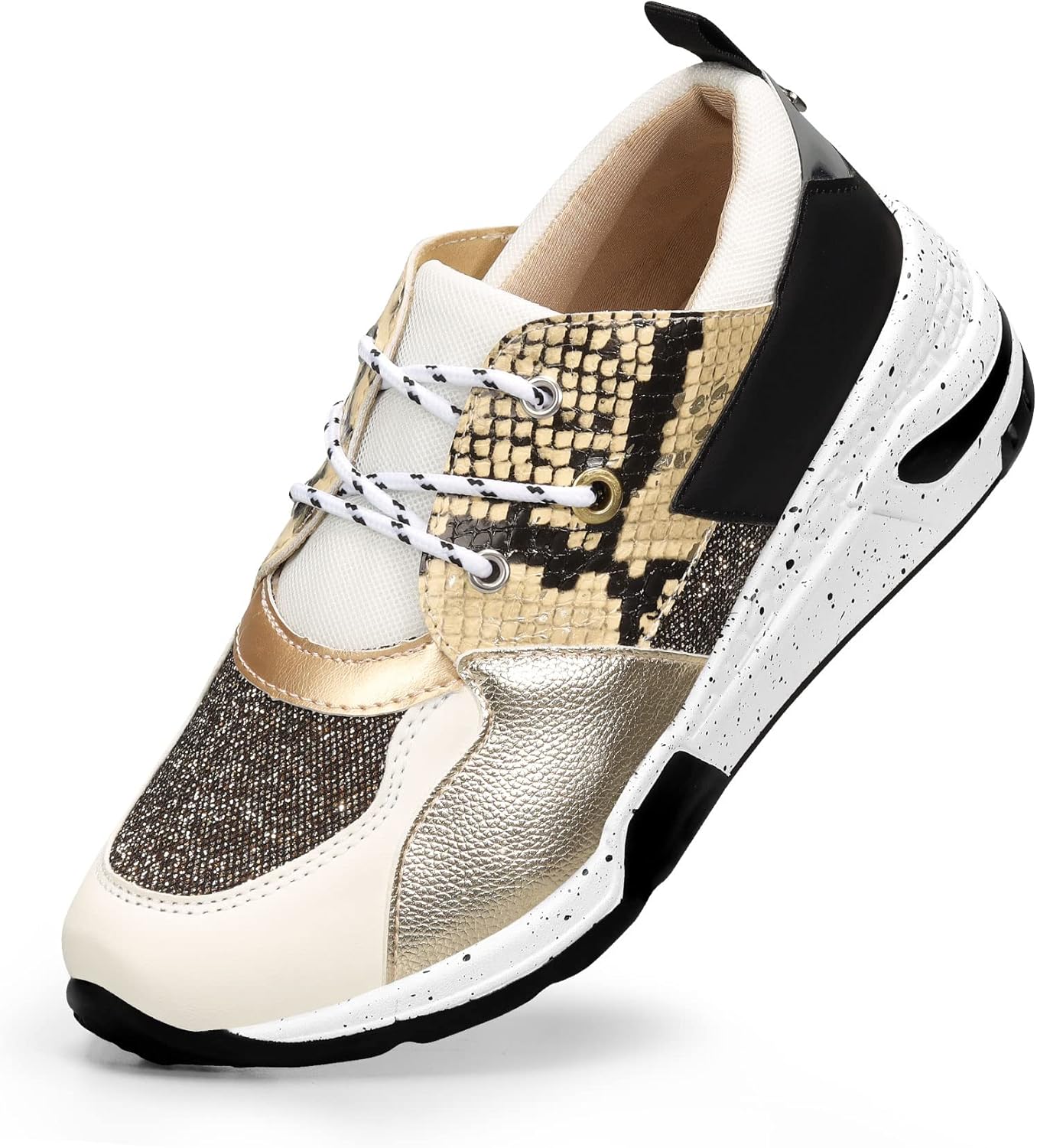 LUCKY STEP Womens High Heel Wedge Sneakers Fashion Cliff Platform Retro Lace Up Casual Shoes