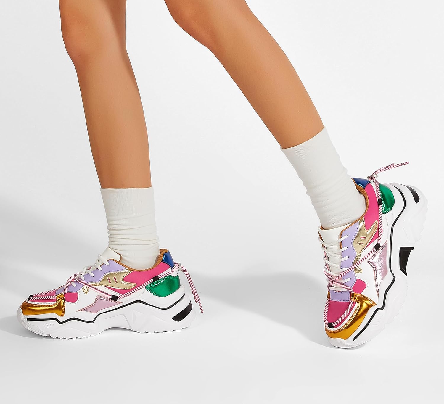 LUCKY STEP Womens Platform Colorful Fashion Sneakers Retro Colorblock Stylish Cute Chunky Dad Walking Shoes
