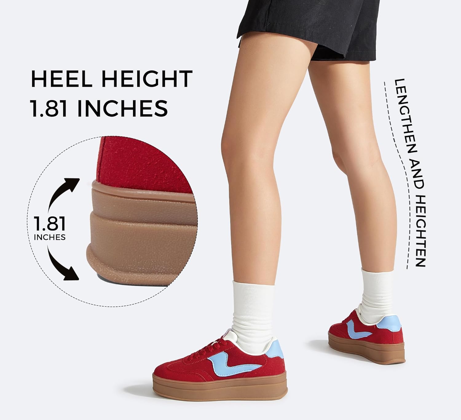 LUCKY STEP Womens Platform Fashion Sneakers Thick Sole Suede Genuine Leather Classic Rubber Gum Sole Low Top Casual Walking Shoes