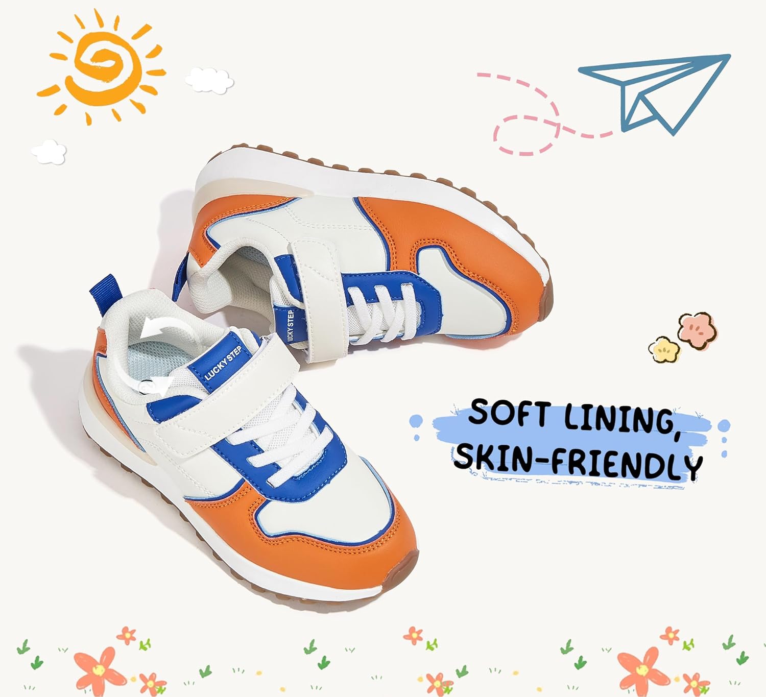 LUCKY STEP Kids Sneakers for Girls Boys Running Non-Slip Tennis Casual Walking Shoes Hook and Loop Unisex-Child Storybook Shoes for Big Kids, Little Kids  Toddlers