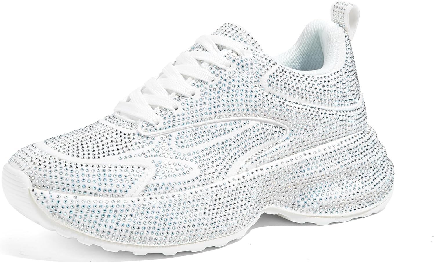 LUCKY STEP Rhinestone Chunky Sneakers for Women Fashion Platform Sparkly Dad Casual Shoes Lightweight Tennis Walking Sport Footwear