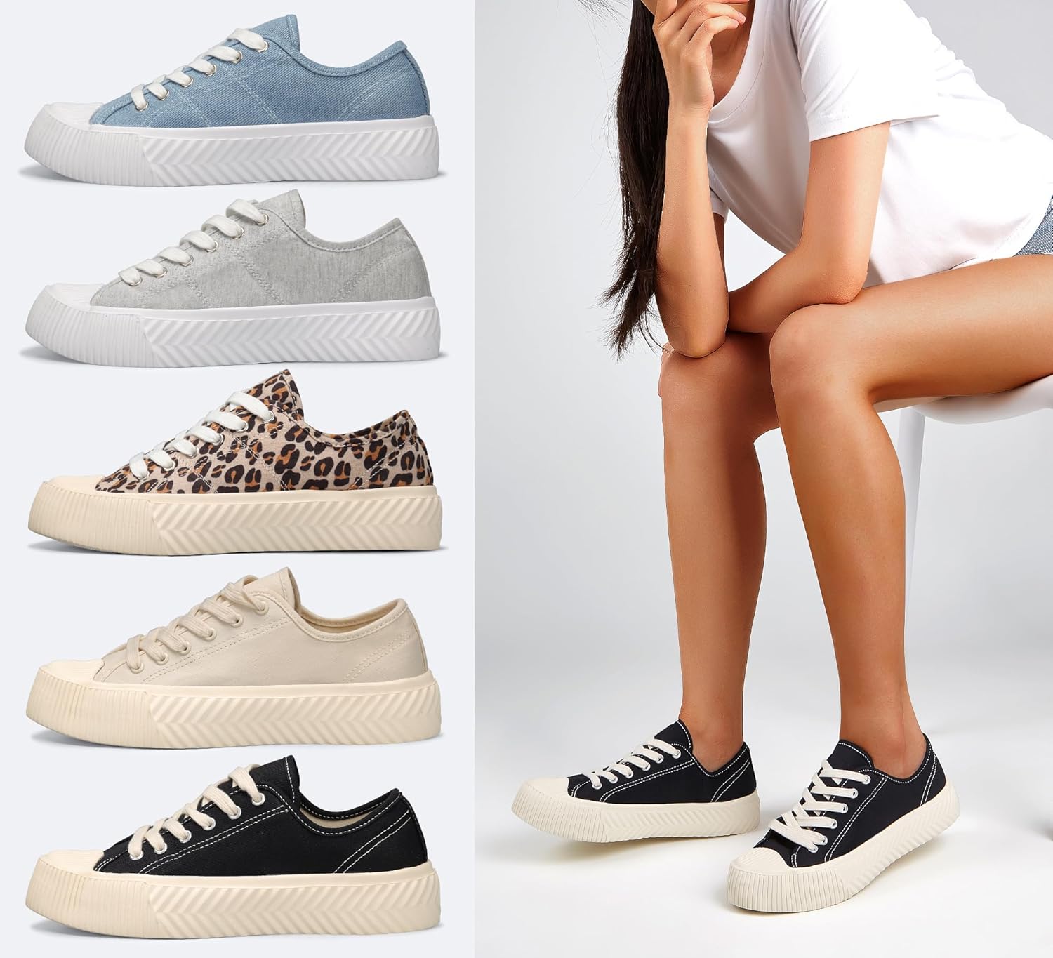 LUCKY STEP Women s Canvas Shoes Low Top Fashion Sneakers Lace-up Classic Casual Walking Shoes