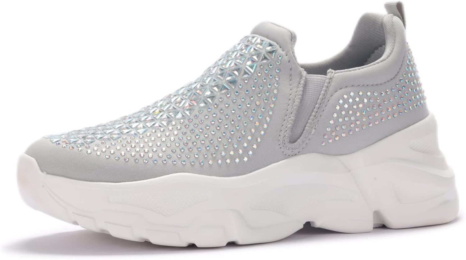 LUCKY STEP Women Slip On Rhinestone Sneaker Chunky Fashion Platform Sparkly Elastic Walking Shoes