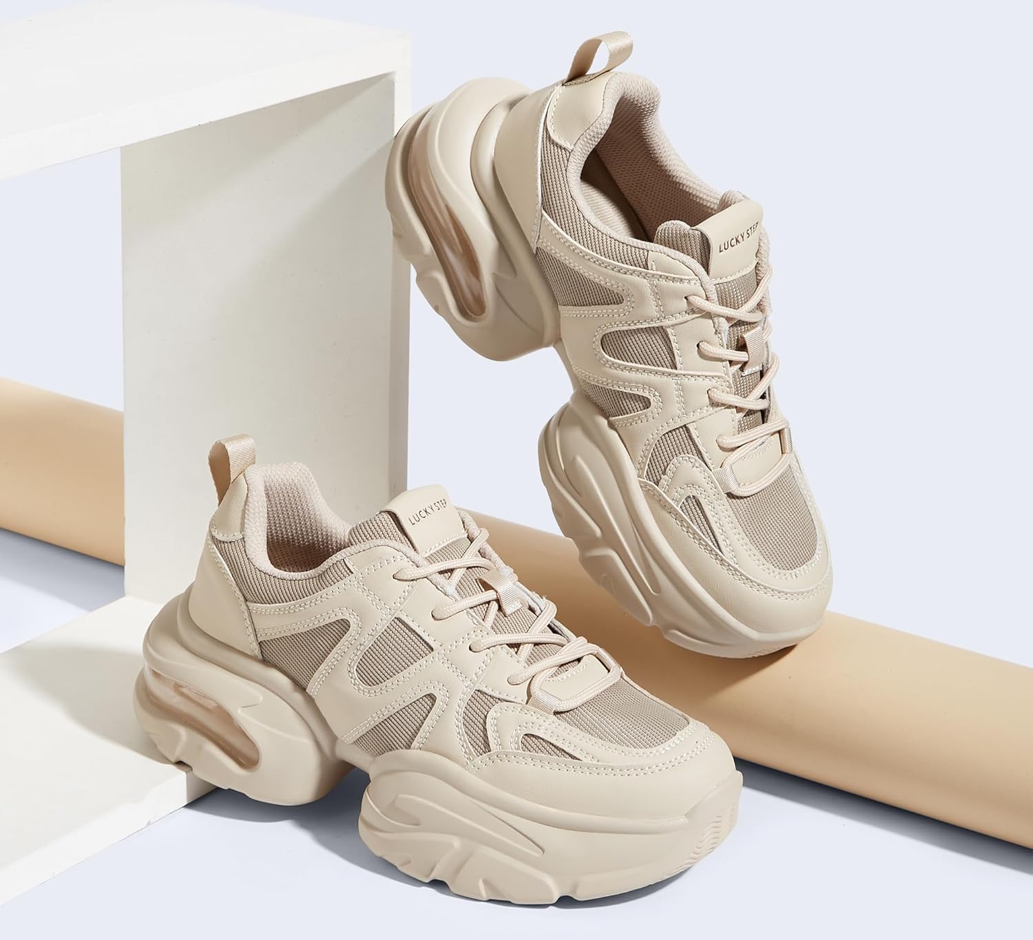 LUCKY STEP Womens Air Cushion Chunky Sneaker Fashion Thick Sole 90S Retro Dad Rave Casual Comfortable Walking Shoes