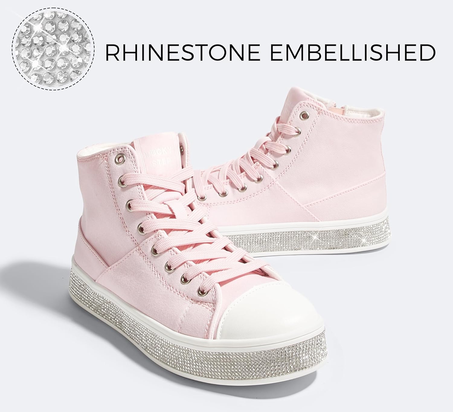 LUCKY STEP Womens High Top Canvas Sneakers Rhinestone Side Zipper Shoes Fashion Sneaker Casual Platform Ankle Boots Walking Canvas Shoes