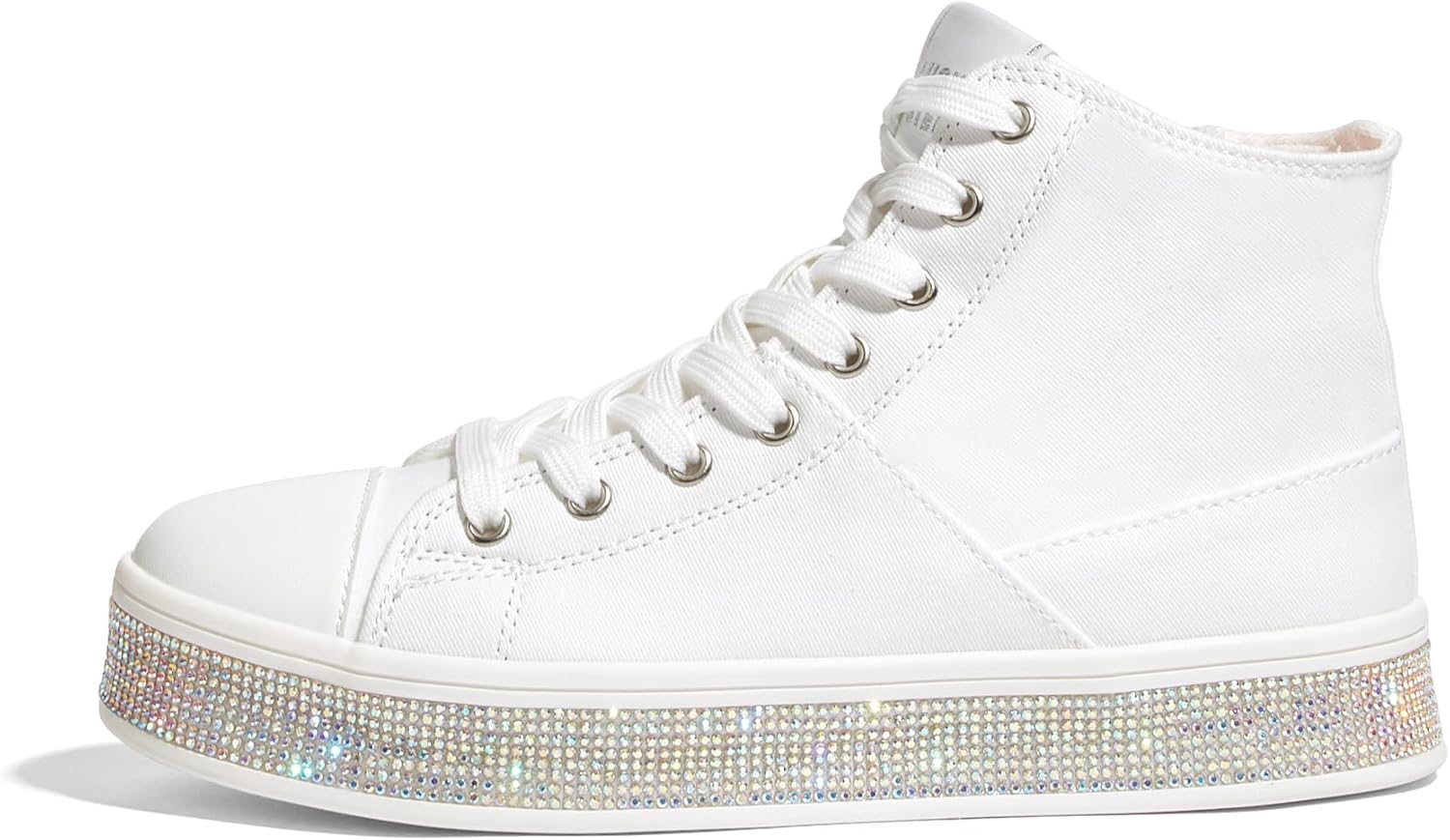 LUCKY STEP Womens High Top Canvas Sneakers Rhinestone Side Zipper Shoes Fashion Sneaker Casual Platform Ankle Boots Walking Canvas Shoes