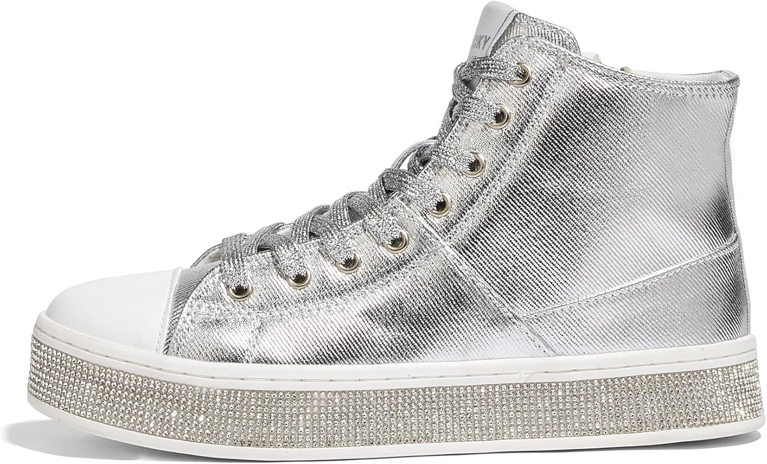 LUCKY STEP Womens High Top Canvas Sneakers Rhinestone Side Zipper Shoes Fashion Sneaker Casual Platform Ankle Boots Walking Canvas Shoes