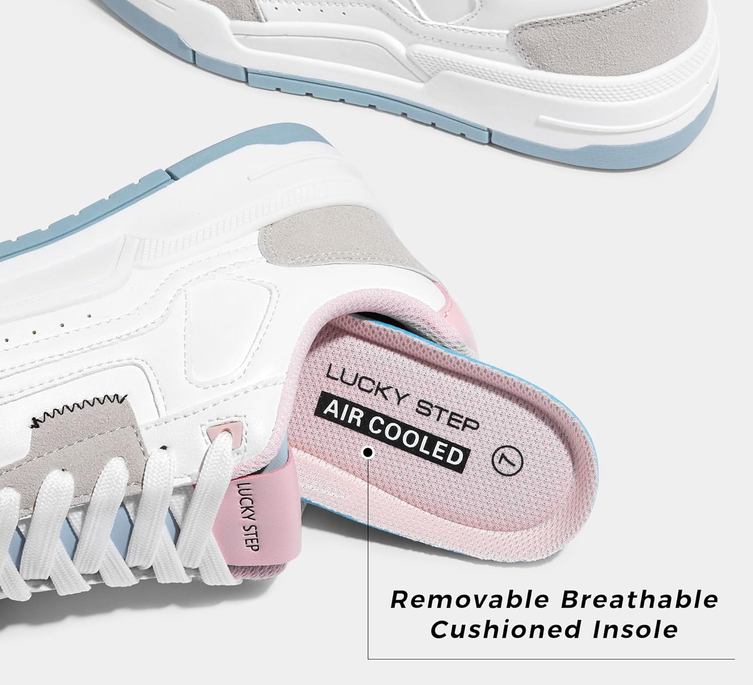 LUCKY STEP Womens Lace Up Fashion Casual Sneakers Low Top Walking Shoes Platform Comfort Non Slip Tennis Shoes